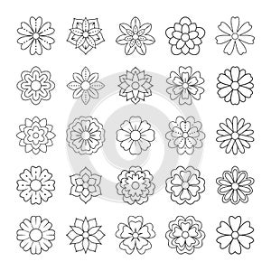 Outline doodle flowers for adult coloring book. Beautiful floral background for color artwork. Monochrome zentangle
