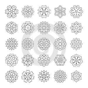 Outline doodle flowers for adult coloring book. Beautiful floral background for color artwork. Monochrome zentangle