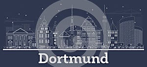 Outline Dortmund Germany City Skyline with White Buildings