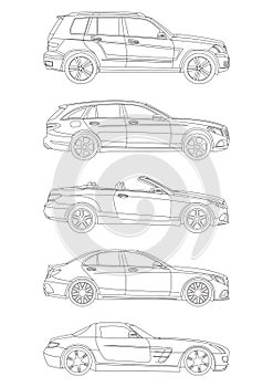 Outline drawing a car in profile