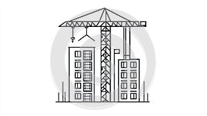 Construction Crane and Buildings Line Art
