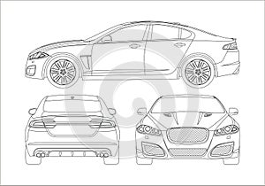 Outline drawing of a sports sedan