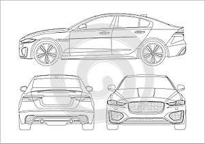 Outline drawing of a sports sedan
