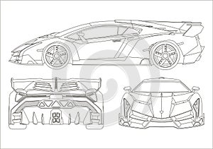 Outline drawing of a super car