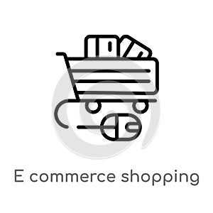 outline e commerce shopping cart tool vector icon. isolated black simple line element illustration from commerce concept. editable