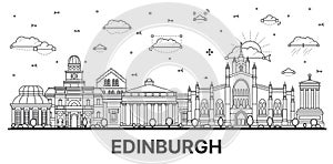 Outline Edinburgh Scotland City Skyline with Modern and Historic Buildings Isolated on White