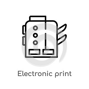 outline electronic print machine vector icon. isolated black simple line element illustration from industry concept. editable