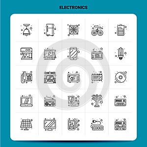 OutLine 25 Electronics Icon set. Vector Line Style Design Black Icons Set. Linear pictogram pack. Web and Mobile Business ideas