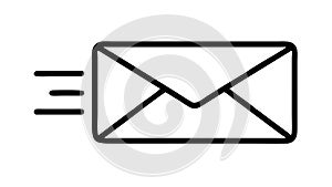 Outline of an email envelope with speed lines, fast communication, vector design Generative AI
