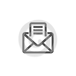 Outline email icon isolated on white background. Open envelope pictogram . Vector illustration