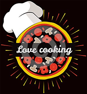 Outline of expression love cooking pizza. Idea for italian restaurant, pizzeria menu template