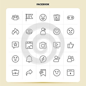 OutLine 25 Facebook Icon set. Vector Line Style Design Black Icons Set. Linear pictogram pack. Web and Mobile Business ideas