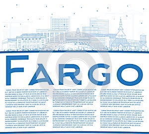 Outline Fargo North Dakota City Skyline with Blue Buildings and Copy Space