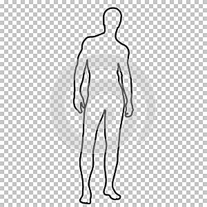 Outline figure naked man full-length with a beautiful sports figure, contour portrait male muscular athlete on