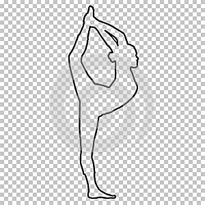 Outline figure woman doing stretching legs, split on transparent background, silhouette girl engaged in gymnastics, yoga