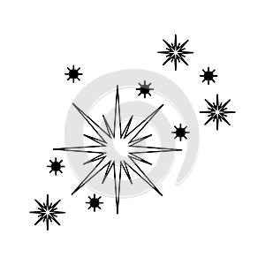 Outline fireworks sparklers. Star twinkles icon isolated on white background. Bright flash symbol. Star light particles
