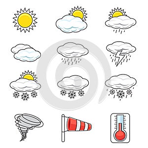 outline and flat design weather icon set