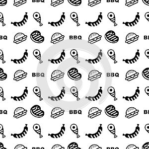 Outline flat vector seamless pattern BBQ. Flyer for outdoor party