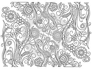 Outline floral background in boho style