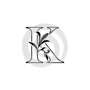 Outline Floral Leaves Letter K Luxury Logo Icon, black and white vector design concept nature leaf for initial