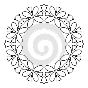 Outline flowers circle frame design, monochrome