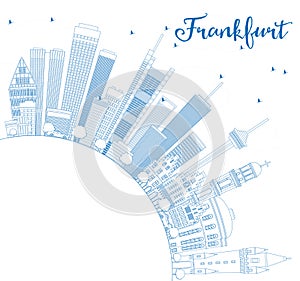 Outline Frankfurt Skyline with Blue Buildings and Copy Space.