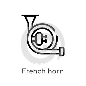 outline french horn vector icon. isolated black simple line element illustration from music concept. editable vector stroke french