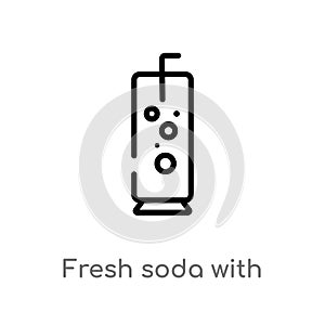 outline fresh soda with lemon slice and straw vector icon. isolated black simple line element illustration from drinks concept.