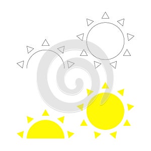 Outline full and halved sun icon. Sunset sunrise. Sunshine symbol