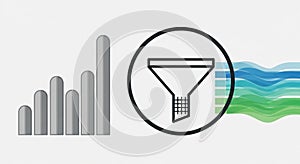 Outline of a funnel within a circle represents data filtering