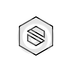 Outline futuristic abstract black and white hexagon stroke vector logotype web icon.