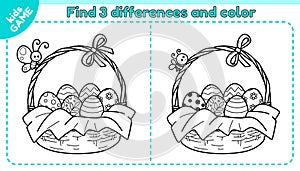 Outline game Find differences with Easter basket