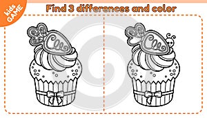 Outline game Find differences with Easter muffin