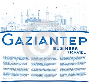 Outline Gaziantep Turkey City Skyline with Blue Buildings and Copy Space