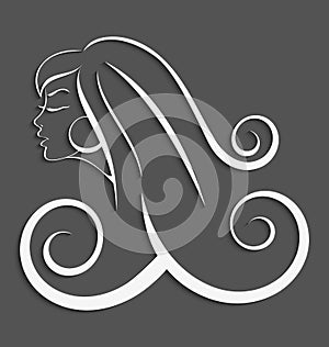 Outline girl curly hair cut out 3d