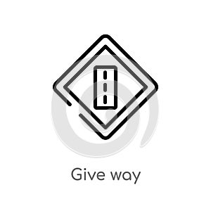 outline give way vector icon. isolated black simple line element illustration from signaling concept. editable vector stroke give