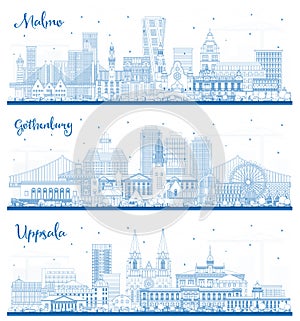 Outline Gothenburg, Uppsala and Malmo Sweden City Skyline Set