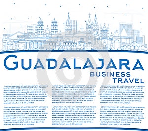 Outline Guadalajara Mexico City Skyline with Blue Buildings and Copy Space