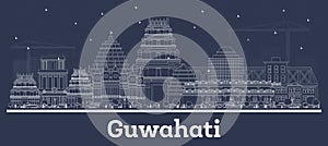 Outline Guwahati India City Skyline with White Buildings