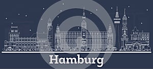 Outline Hamburg Germany City Skyline with White Buildings