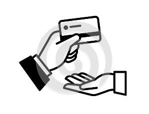 Outline hand and credit card icon. Investments and loans. To lend. The need for money.