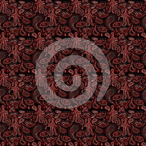 Outline hand drawn vector eye, love, smile seamless pattern. Cute doodle modern abstract elements