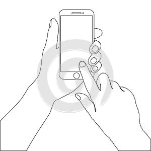 outline of the hand with the phone and hand with the index finger on the screen