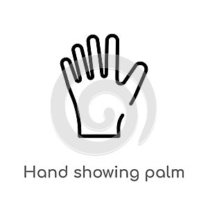 outline hand showing palm vector icon. isolated black simple line element illustration from human body parts concept. editable