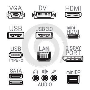 outline hardware interface icons sign symbol set