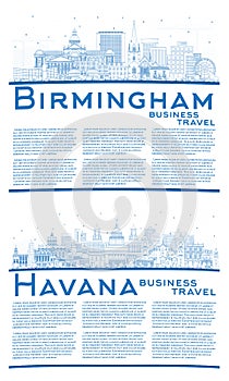 Outline Havana Cuba and Birmingham UK City Skyline Set