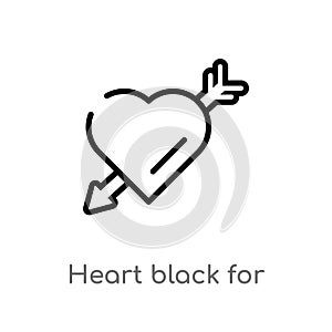 outline heart black for valentines vector icon. isolated black simple line element illustration from human body parts concept.