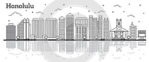 Outline Honolulu Hawaii City Skyline with Modern Buildings and R