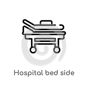 outline hospital bed side view vector icon. isolated black simple line element illustration from medical concept. editable vector