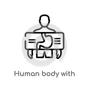 outline human body with x ray plate focusing on stomach vector icon. isolated black simple line element illustration from human